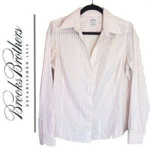 Brooks Brother Fitted NonIron Red White Striped 12